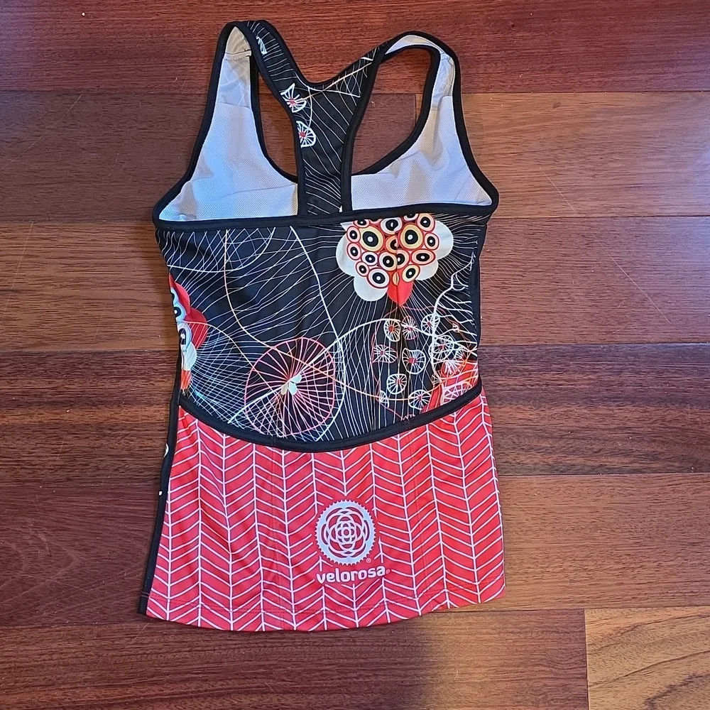 Velorosa Women's Black and Red Patterned Racerback Cycling Jersey - Picture 2 of 3